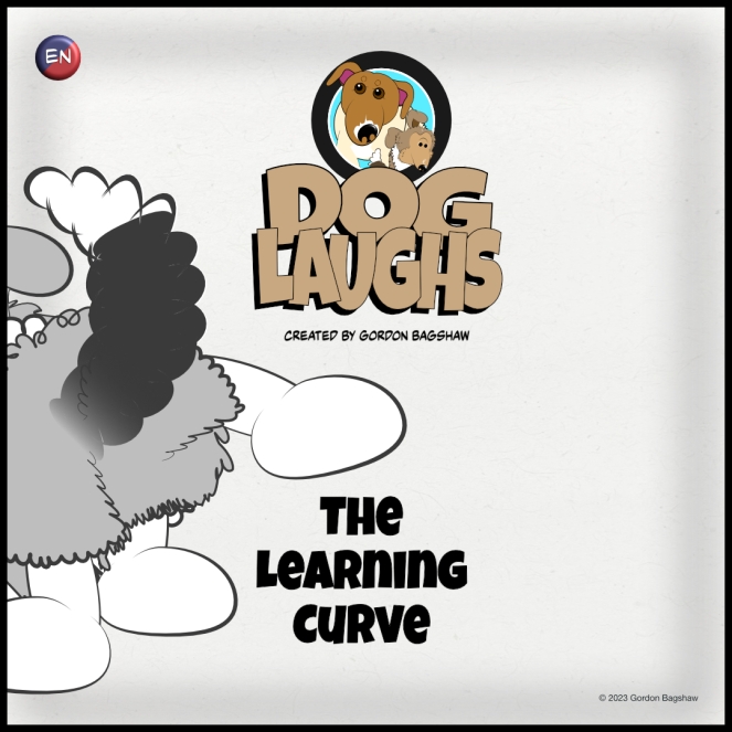 Cover image for a 4 panel comic strip called Dog Laughs, titled The Learning Curve. Created by Gordon Bagshaw. Imagine this: you've been observing for weeks now. You've seen your humans do it, and most importantly, you've been studying the old dog. So with all of this exposure to higher education, why can't you get it right? Don't worry, practice makes perfect, and we have plenty of cleaning supplies.